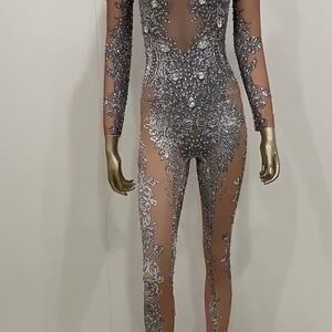 Elegant Silver Embellished Jumpsuit